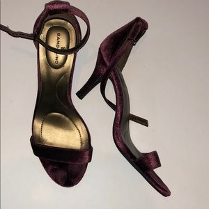 Low burgundy velvet heels